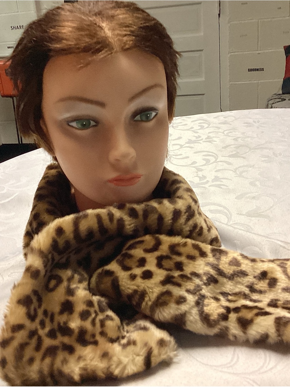dennis basso Leopard Print Faux Fur Scarf in Tan and Brown
